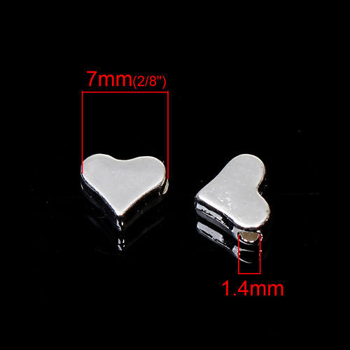 Bild von Zinklegierung Perlen Herz Versilbert ca. 7mm x 6mm, Loch:ca. 1.4mm, 20 Stück