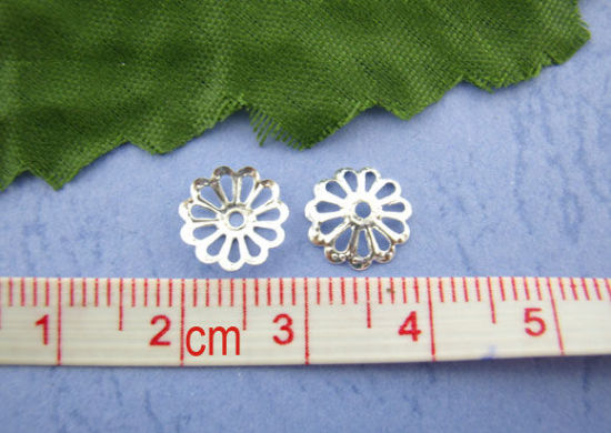 Image de Coupelle Filigranée en Alliage Fleur Argenté (Approprié à Perle 14mm - 18mm) 8.5mm x 8.5mm, 800 PCs