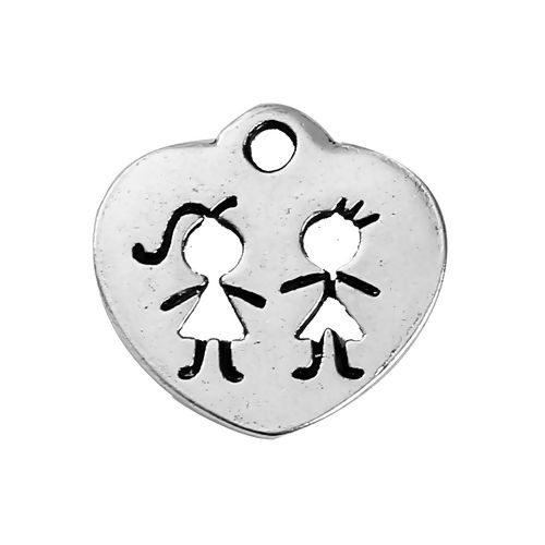 Picture of Zinc Based Alloy Charms Human Antique Silver Color 16mm( 5/8") x 15mm( 5/8"), 20 PCs