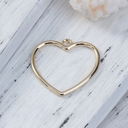 Picture of Zinc Based Alloy Charms Heart Gold Plated 25mm(1") x 25mm(1"), 5 PCs