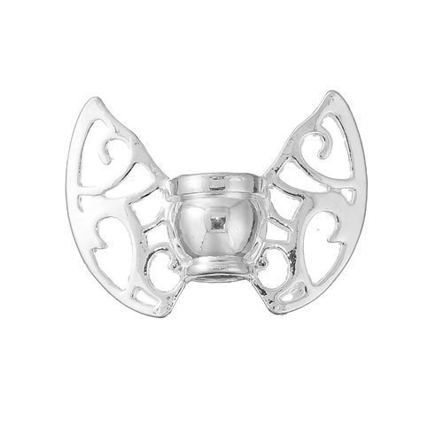 Picture of Zinc Based Alloy Spacer Beads Butterfly Animal Silver Plated Wing 30mm x 22mm, Hole: Approx 2.3mm, 3 PCs