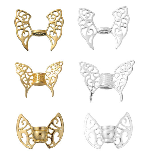 Picture of Zinc Based Alloy Spacer Beads Butterfly Animal Silver Plated Wing 43mm x 36mm, Hole: Approx 2.5mm, 3 PCs