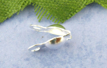 Alloy Beads Tips (Knot Cover) Clamshell With 2 Closed Loops Silver Plated 8mm x 4mm, 500 PCs