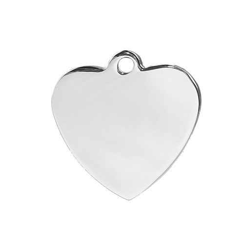 Picture of 2 PCs Stainless Steel Blank Stamping Tags Charms Heart Silver Tone Double-sided Polishing 20mm x 20mm