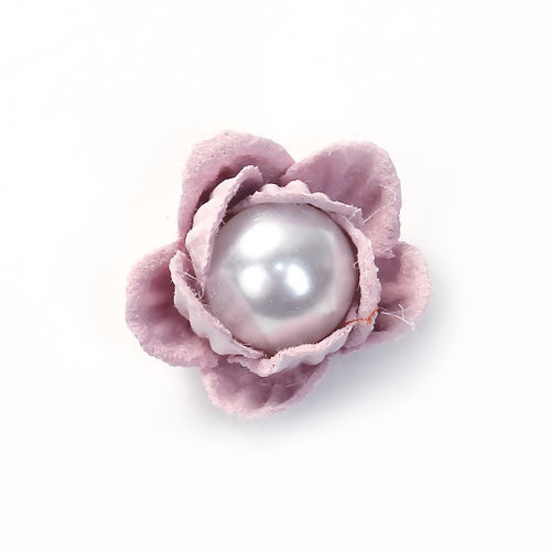Picture of Acrylic Fabric Flower For DIY Jewelry Craft Pale Pinkish Gray Imitation Pearl 20mm( 6/8") x 18mm( 6/8"), 5 PCs