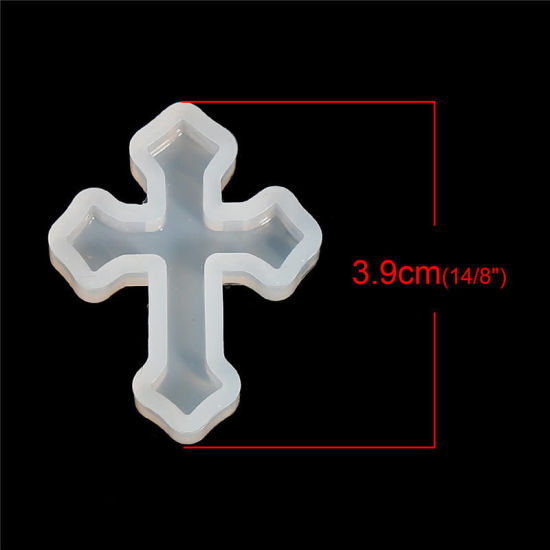 Picture of Silicone Resin Mold For Jewelry Making Cross White 38mm(1 4/8") x 28mm(1 1/8"), 1 Piece