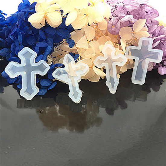 Picture of Silicone Resin Mold For Jewelry Making Cross White 38mm(1 4/8") x 28mm(1 1/8"), 1 Piece