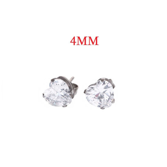 Picture of 304 Stainless Steel & Cubic Zirconia Ear Post Stud Earrings Gold Plated Transparent Clear Round 4mm( 1/8") x 3mm( 1/8"), Post/ Wire Size: (20 gauge), 1 Pair