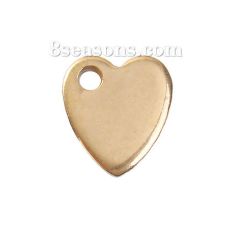 Picture of Stainless Steel Blank Stamping Tags Charms Heart Gold Plated Roller Burnishing 10mm x 9mm, 5 PCs