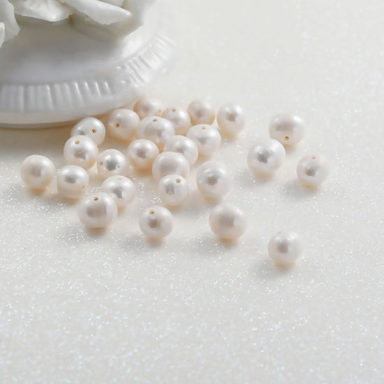 Image de Perles de Culture d'Eau Douce Perles Rond Blanc, 8mm - 7mm, Taille de Trou: 0.7mm, 10 Pcs