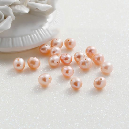 Image de Perles de Culture d'Eau Douce Perles Rond Couleur Pêche, 8mm - 7mm, Taille de Trou: 0.7mm, 10 Pcs