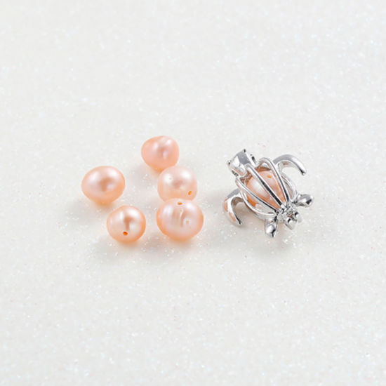 Picture of Freshwater Cultured Pearl Beads Round Peachy Beige About 8mm Dia. - 7mm, Hole: Approx 0.7mm, 10 PCs