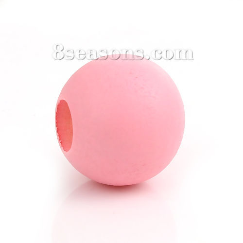Picture of Hinoki Wood Spacer Beads Round Pink About 24mm Dia, Hole: Approx 9.4mm, 20 PCs