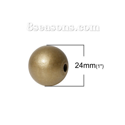 Image de Perles en Bois de Hinoki Naturel Rond Or 24mm Dia, Taille de Trou 5.3mm, 20 Pcs