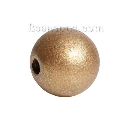 Picture of Natural Hinoki Wood Spacer Beads Round Golden About 15mm Dia, Hole: Approx 3.6mm, 50 PCs