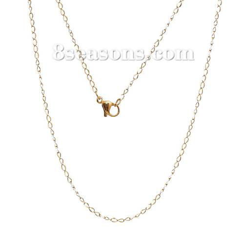 Imagen de 1 Unidad Enchapado al Vacío 304 Acero Inoxidable Link Curb Chain Collares Chapado en Oro 45cm longitud, Cadena: 3x1.8mm