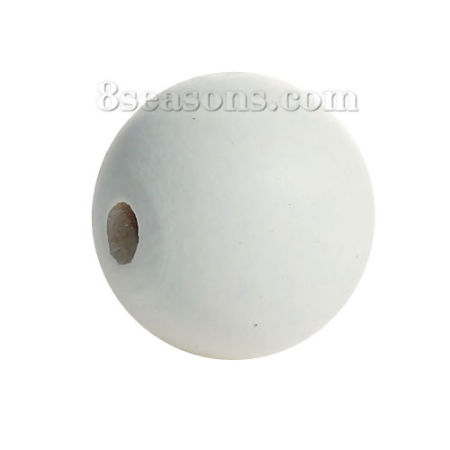 Picture of Natural Hinoki Wood Spacer Beads Round Milk White Painting About 25mm Dia, Hole: Approx 5.4mm, 10 PCs