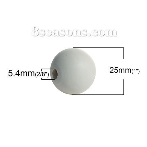 Image de Perles en Bois de Hinoki Naturel Rond Blanc de Lait Laqué 25mm Dia, Taille de Trou 5.4mm, 10 Pcs