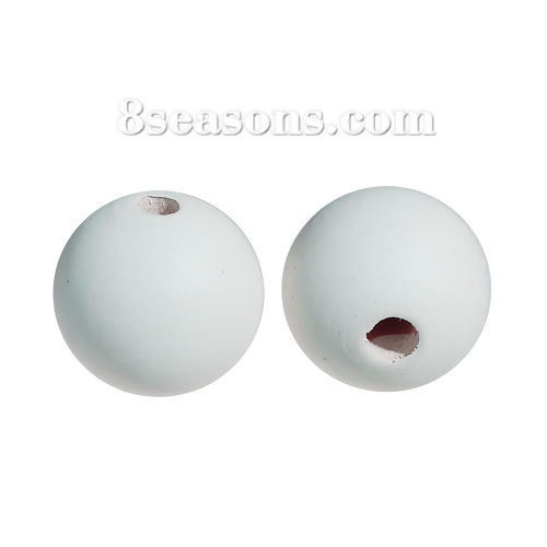 Image de Perles en Bois de Hinoki Naturel Rond Blanc de Lait Laqué 25mm Dia, Taille de Trou 5.4mm, 10 Pcs