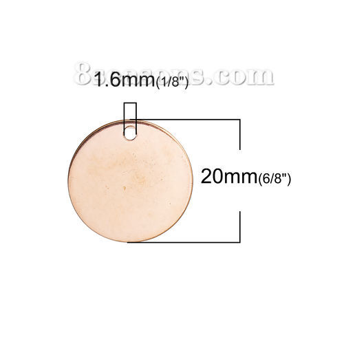 Image de BreloquesÉtiquettes d'Estampage Vierges en Acier Inoxydable Rond Or Rose Polissage Unilatéral 20mm Dia, 3 Pcs
