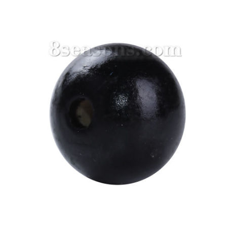 Natural Hinoki Wood Spacer Beads Round Black Painting About 20mm Dia, Hole: Approx 4.1mm, 30 PCs