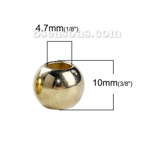 Picture of CCB Plastic European Style Large Hole Charm Beads Round Golden About 10mm Dia, Hole: Approx 4.7mm, 200 PCs