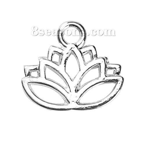 Picture of Zinc Based Alloy Charms Lotus Flower Silver Plated 17mm( 5/8") x 15mm( 5/8"), 200 PCs