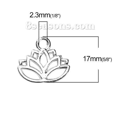 Picture of Zinc Based Alloy Charms Lotus Flower Silver Plated 17mm( 5/8") x 15mm( 5/8"), 200 PCs