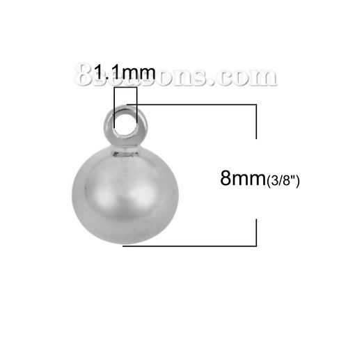 Picture of Brass Charms Metallic Ball Silver Tone 8mm( 3/8") x 6mm( 2/8"), 10 PCs