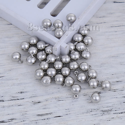 Picture of Brass Charms Metallic Ball Silver Tone 8mm( 3/8") x 6mm( 2/8"), 10 PCs