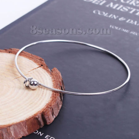 Image de Bracelets en 304 Acier Inoxydable Extensible Unique Nœud Rond Réglable Avec Boule Amovible Argent Mat 21cm 1 Pièce