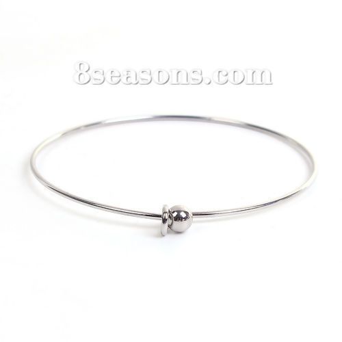 Picture of 304 Stainless Steel Expandable Bangles Bracelets Single Bar Silver Tone With Removable Ball End Cap 21cm(8 2/8") long, 1 Piece