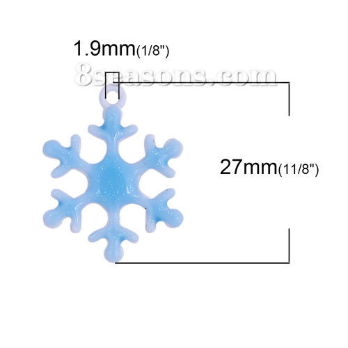 Imagen de Zamak Colgantes Charms Copo de nieve Navidad Blanco Azul Esmalte 27mm x 21mm, 10 Unidades