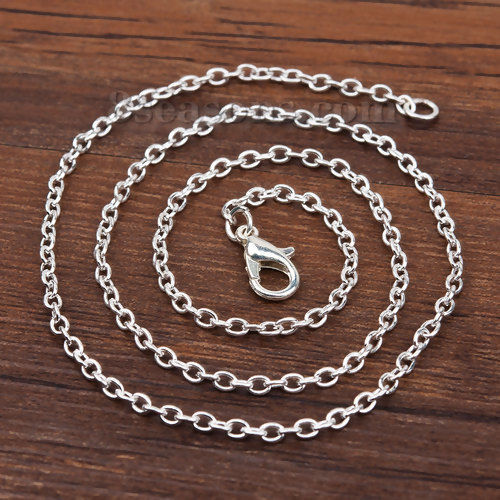 Imagen de Zamak Cable Cadena Cruz Collares Argentado 42.5cm longitud, Cadena: 3x2mm, 12 Unidades