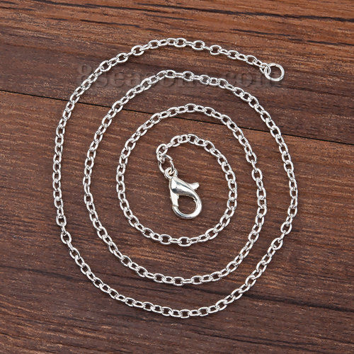 Imagen de Zamak Cable Cadena Cruz Collares Argentado 42.5cm longitud, Cadena: 3x2mm, 12 Unidades