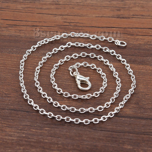 Imagen de Zamak Cable Cadena Cruz Collares Argentado 42.5cm longitud, Cadena: 3x2mm, 12 Unidades