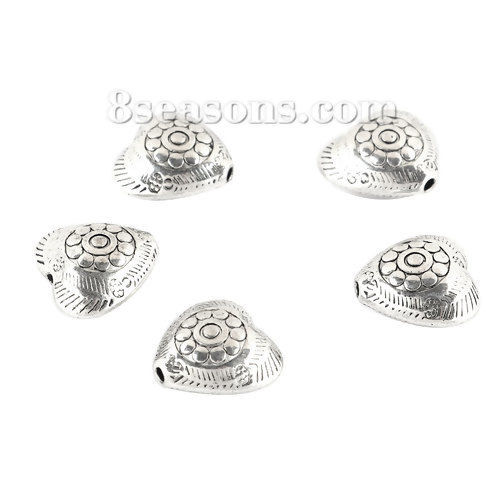 Picture of Zinc Based Alloy Beads Heart Antique Silver Color Flower About 16mm x 15mm, Hole: Approx 1.8mm, 20 PCs