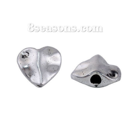 Picture of Zinc Based Alloy Beads Heart Antique Silver Color About 10mm x 9mm, Hole: Approx 1.8mm, 100 PCs