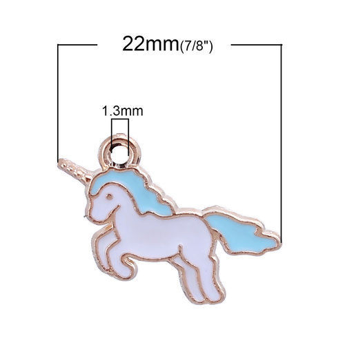 Bild von Zinklegierung Charms Pferd Vergoldet Weiß & Blau Emaille 22mm x 12mm, 20 Stück