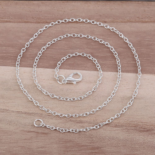 Picture of Iron Based Alloy Link Cable Chain Necklace Silver Plated 45.5cm(17 7/8") long, Chain Size: 3x2.2mm( 1/8" x 1/8"), 1 Packet ( 12 PCs/Packet)