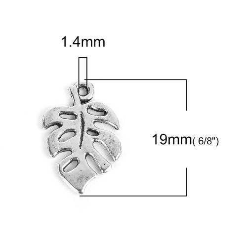 Picture of Zinc Based Alloy Charms Leaf Antique Silver Color Hollow 19mm( 6/8") x 12mm( 4/8"), 50 PCs