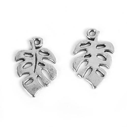 Picture of Zinc Based Alloy Charms Leaf Antique Silver Color Hollow 19mm( 6/8") x 12mm( 4/8"), 50 PCs