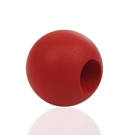 Natural Hinoki Wood Spacer Beads Ball Red About 25mm - 24mm Dia., Hole: Approx 9mm, 20 PCs