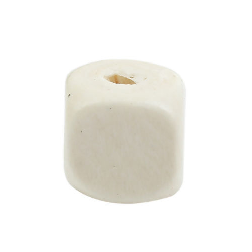 Picture of Natural Hinoki Wood Spacer Beads Square White 10mm x 10mm, Hole: Approx 3.2mm - 2.2mm, 200 PCs