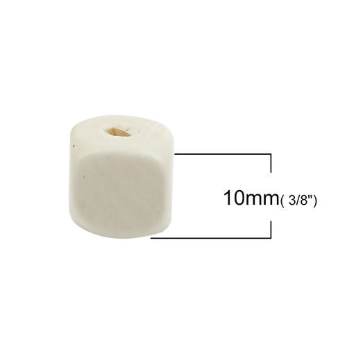 Picture of Natural Hinoki Wood Spacer Beads Square White 10mm x 10mm, Hole: Approx 3.2mm - 2.2mm, 200 PCs