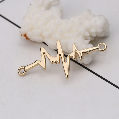 Picture of Zinc Based Alloy Connectors Heartbeat/ Electrocardiogram Gold Plated 44mm x 20mm, 10 PCs