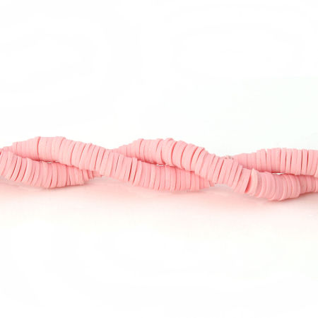 Image de Perles Heishi Katsuki en Pâte Polymère Rond Rose 5mm Dia, Taille de Trou: 1.9mm, 39cm long, 3 Pièces (Env. 300 PCs/Enfilade)