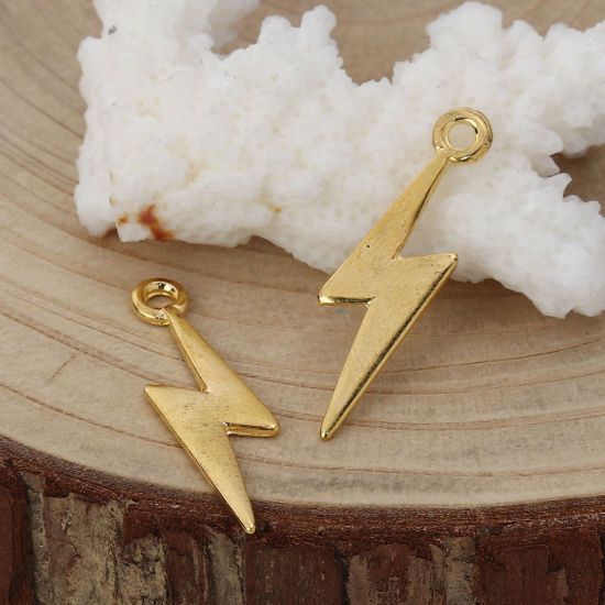 Picture of Zinc Based Alloy Weather Collection Charms Lightning Gold Plated 29mm(1 1/8") x 9mm( 3/8"), 30 PCs