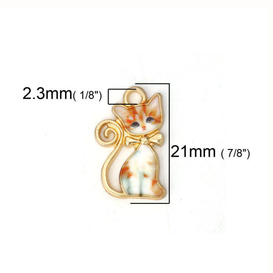 Immagine di Lega di Zinco Charms Gatto Oro Placcato Arancione Smalto 21mm x 13mm , 10 Pz