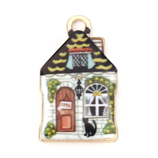Picture of Zinc Based Alloy Charms House Gold Plated Multicolor Enamel 22mm( 7/8") x 13mm( 4/8"), 10 PCs